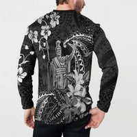 Hawaii King Kamehameha Day Button Sweatshirt Polynesian Pattern Mix Hibiscus Black LT05 - Polynesian Pride