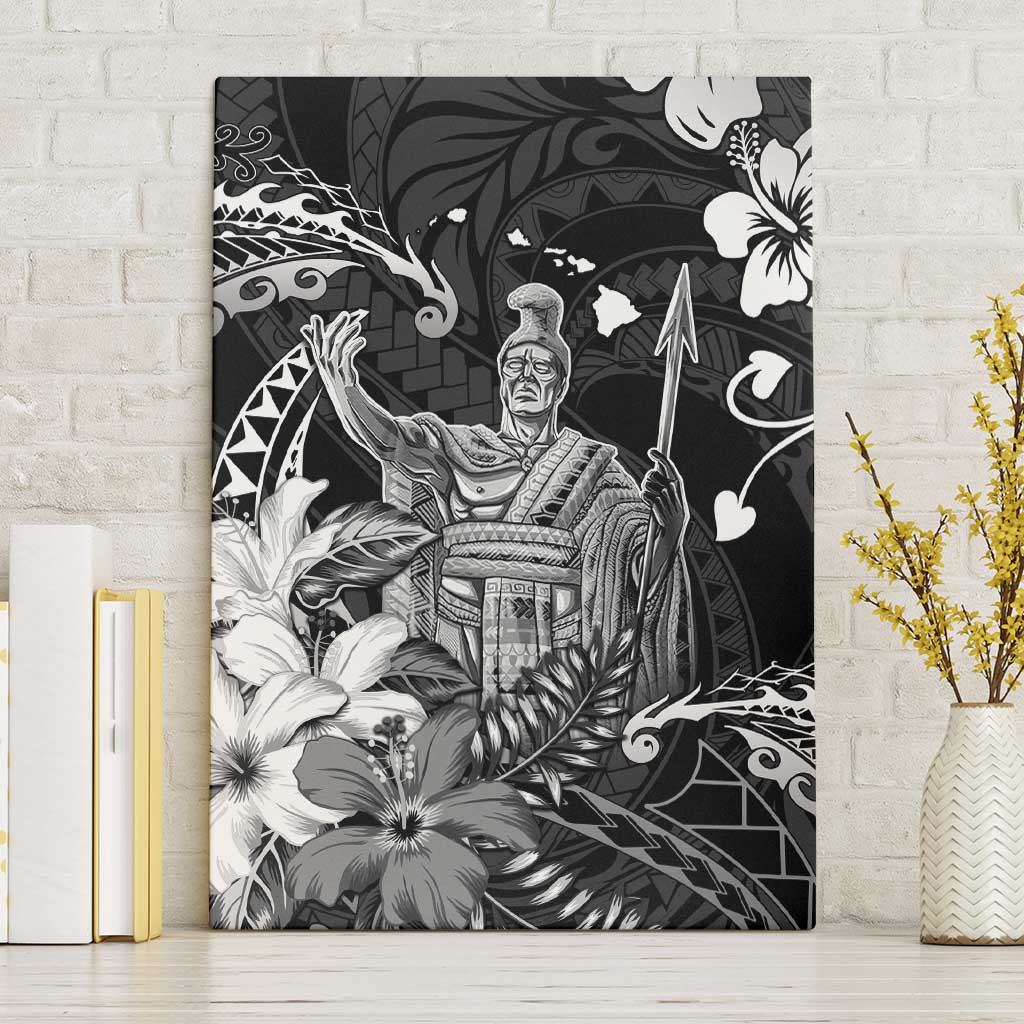 Hawaii King Kamehameha Day Canvas Wall Art Polynesian Pattern Mix Hibiscus Black LT05 Without Frame Black - Polynesian Pride