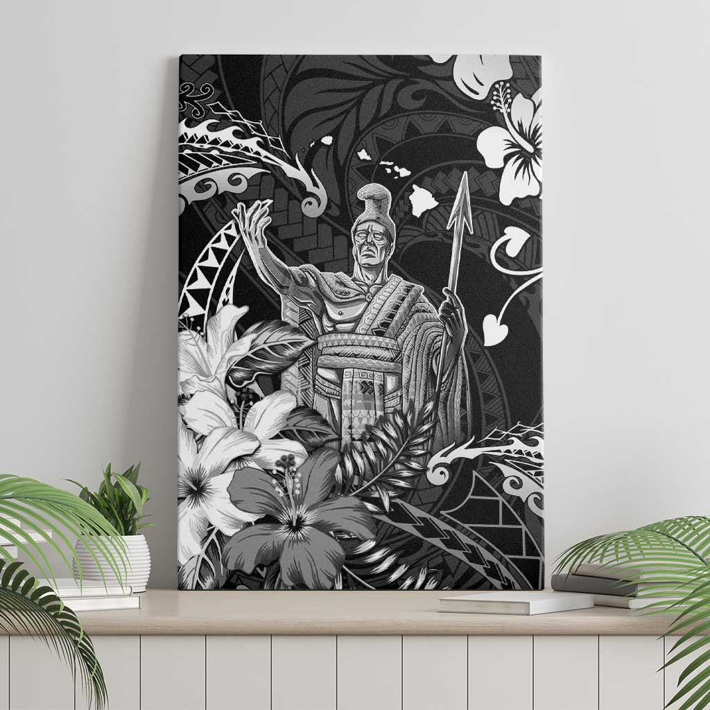 Hawaii King Kamehameha Day Canvas Wall Art Polynesian Pattern Mix Hibiscus Black LT05 - Polynesian Pride