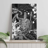 Hawaii King Kamehameha Day Canvas Wall Art Polynesian Pattern Mix Hibiscus Black LT05 - Polynesian Pride