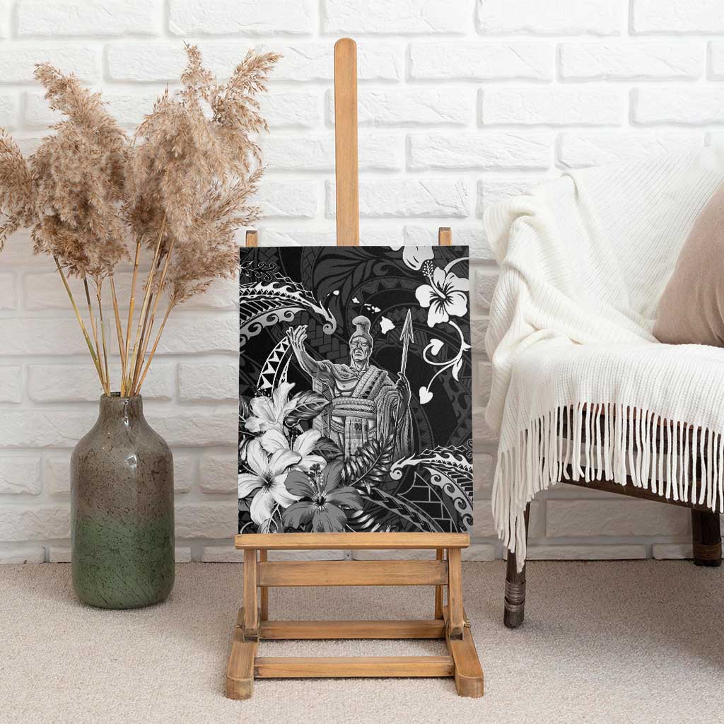 Hawaii King Kamehameha Day Canvas Wall Art Polynesian Pattern Mix Hibiscus Black LT05 - Polynesian Pride