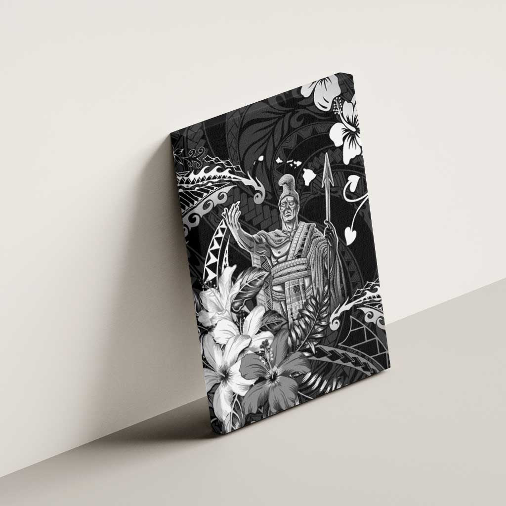 Hawaii King Kamehameha Day Canvas Wall Art Polynesian Pattern Mix Hibiscus Black LT05 - Polynesian Pride