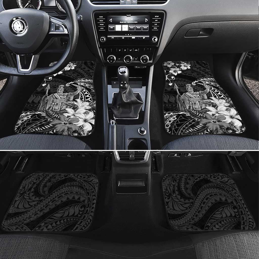 Hawaii King Kamehameha Day Car Mats Polynesian Pattern Mix Hibiscus Black LT05 Set 4pcs Black - Polynesian Pride