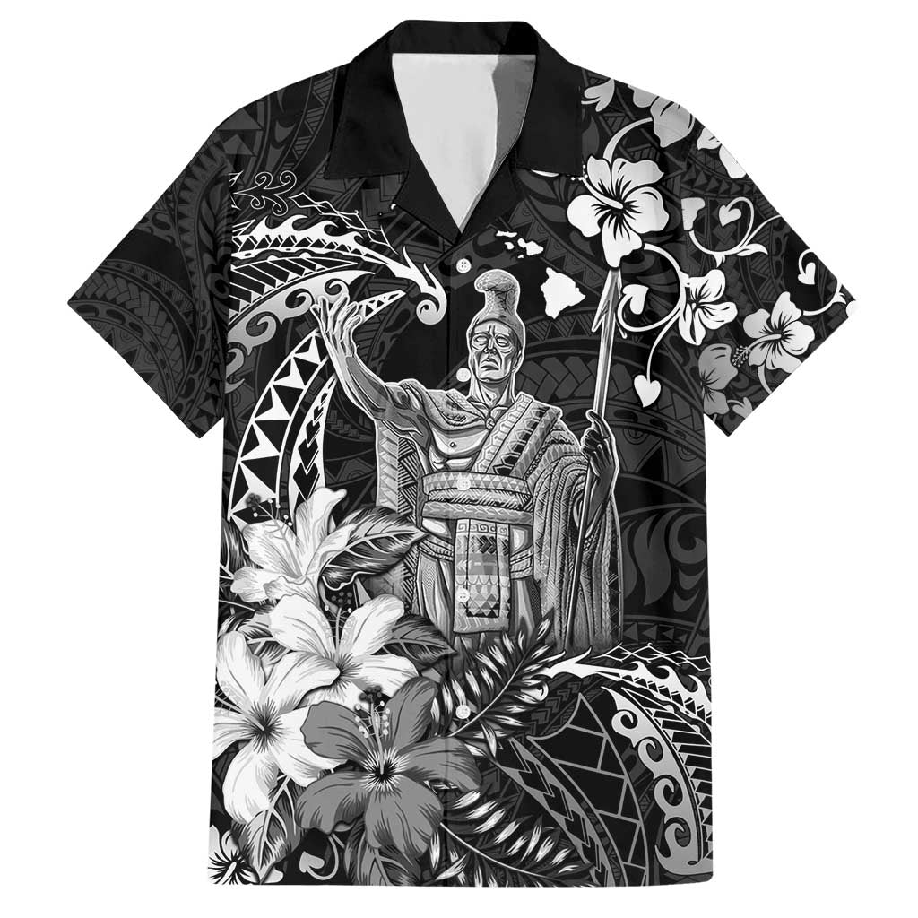 Hawaii King Kamehameha Day Hawaiian Shirt Polynesian Pattern Mix Hibiscus Black LT05 Black - Polynesian Pride