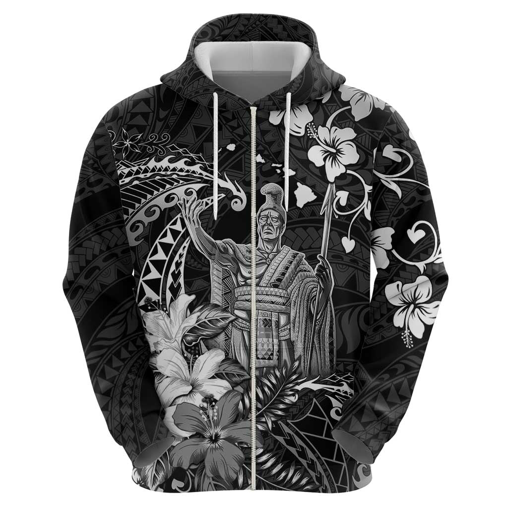Hawaii King Kamehameha Day Hoodie Polynesian Pattern Mix Hibiscus Black LT05 - Polynesian Pride