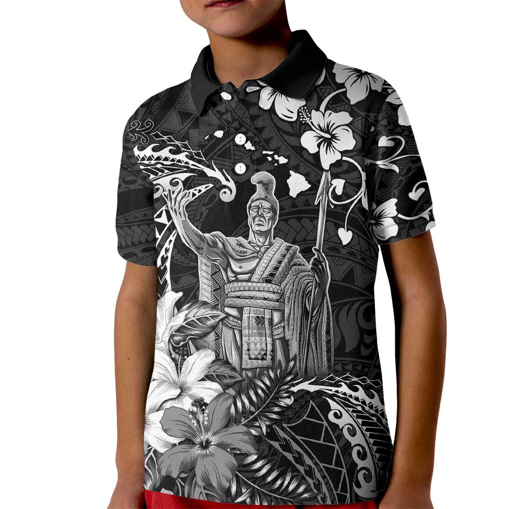 Hawaii King Kamehameha Day Kid Polo Shirt Polynesian Pattern Mix Hibiscus Black LT05 Kid Black - Polynesian Pride