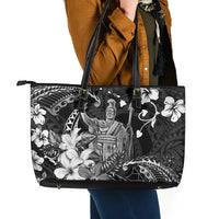 Hawaii King Kamehameha Day Leather Tote Bag Polynesian Pattern Mix Hibiscus Black LT05 - Polynesian Pride