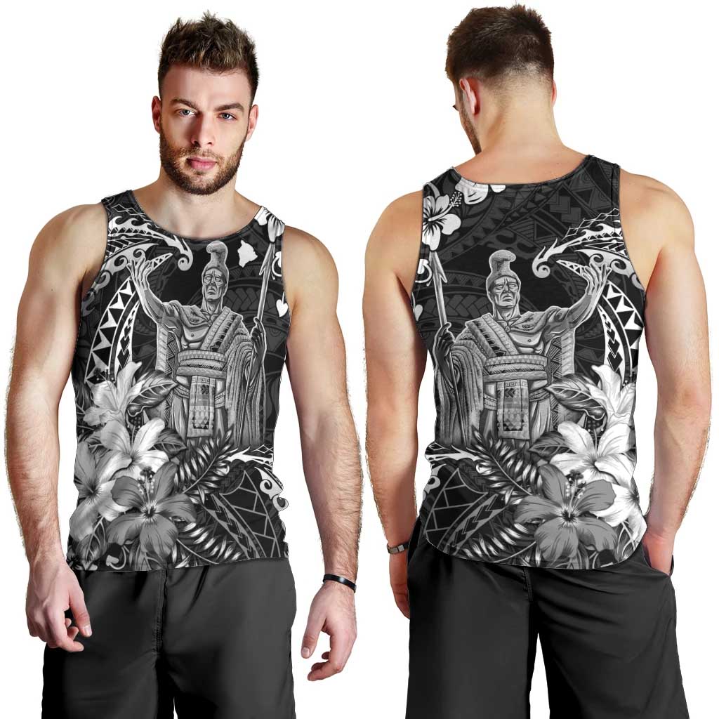 Hawaii King Kamehameha Day Men Tank Top Polynesian Pattern Mix Hibiscus Black LT05 - Polynesian Pride