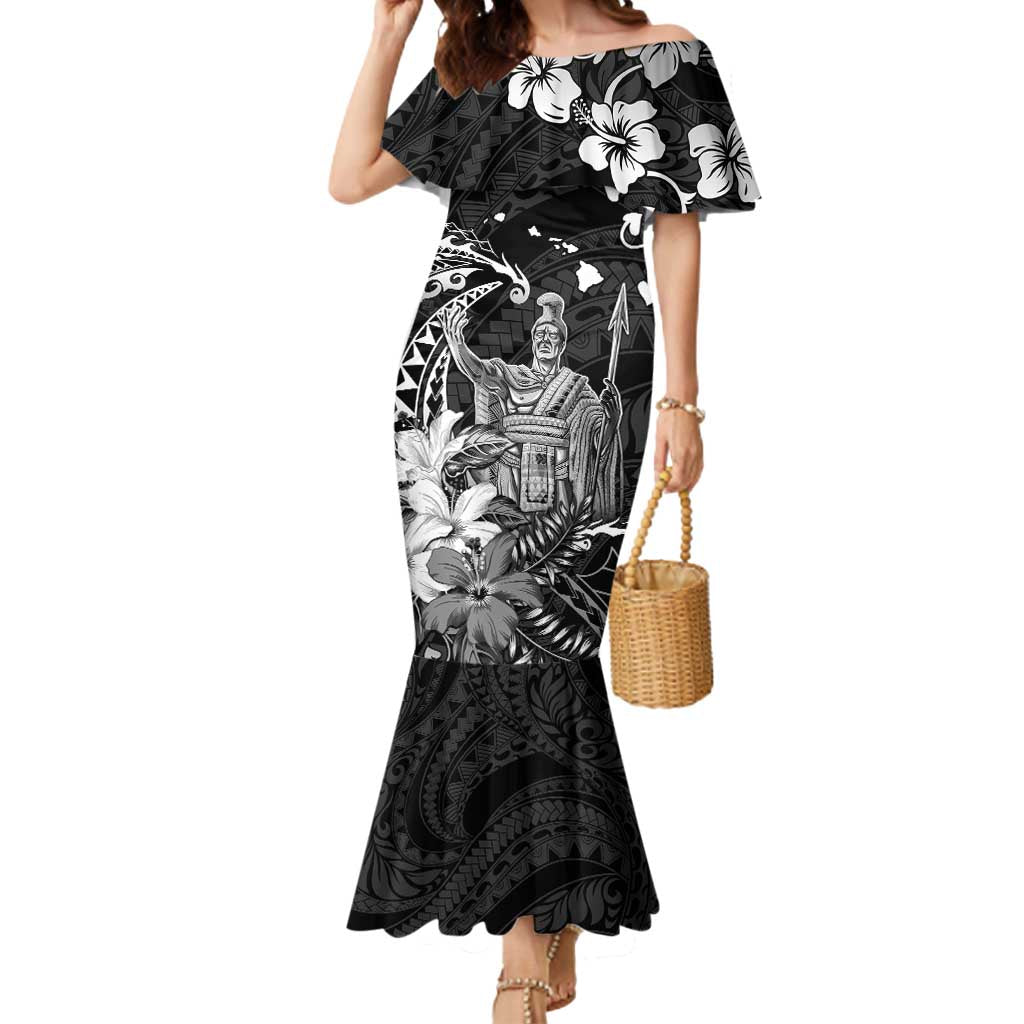 Hawaii King Kamehameha Day Mermaid Dress Polynesian Pattern Mix Hibiscus Black LT05 Women Black - Polynesian Pride
