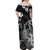 Hawaii King Kamehameha Day Off Shoulder Maxi Dress Polynesian Pattern Mix Hibiscus Black