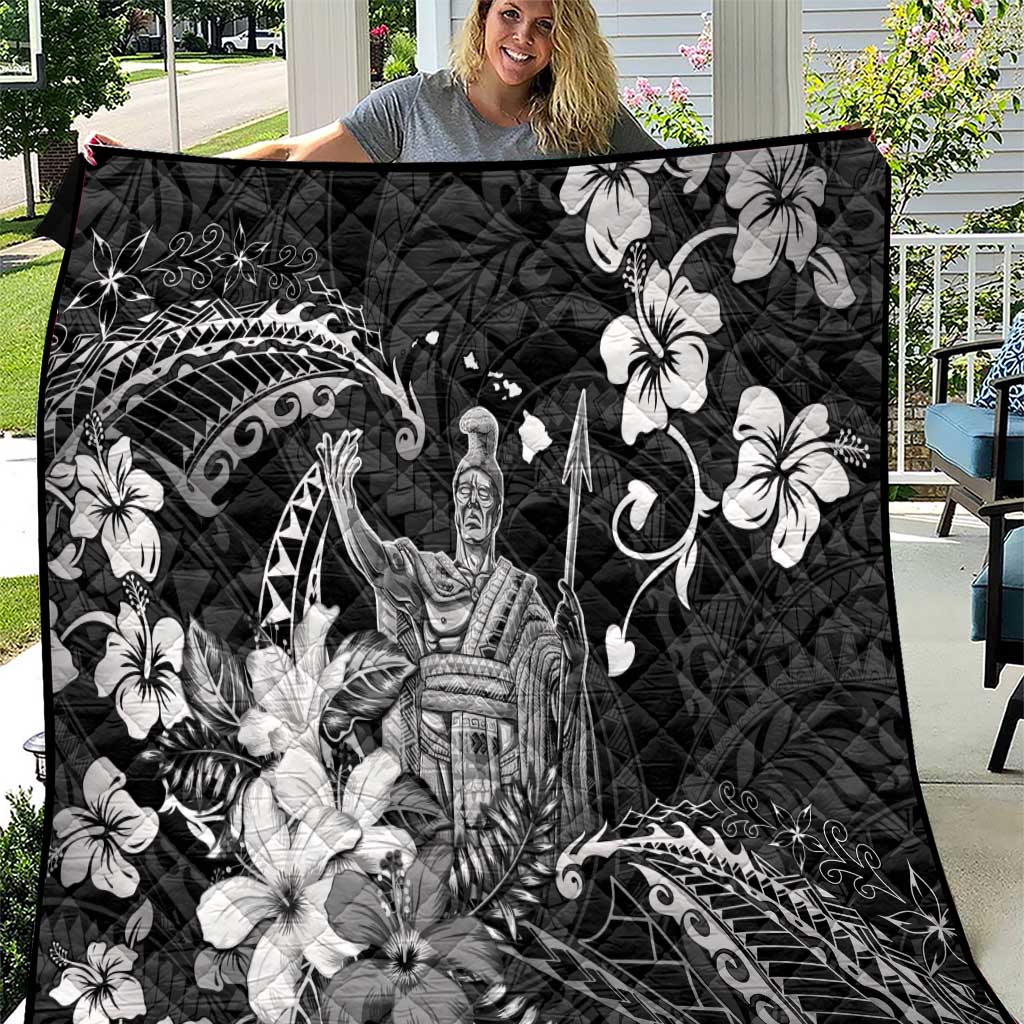 Hawaii King Kamehameha Day Quilt Polynesian Pattern Mix Hibiscus Black LT05 Black - Polynesian Pride