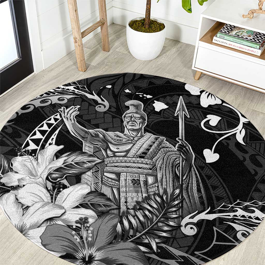 Hawaii King Kamehameha Day Round Carpet Polynesian Pattern Mix Hibiscus Black LT05 Black - Polynesian Pride