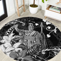 Hawaii King Kamehameha Day Round Carpet Polynesian Pattern Mix Hibiscus Black LT05 Black - Polynesian Pride
