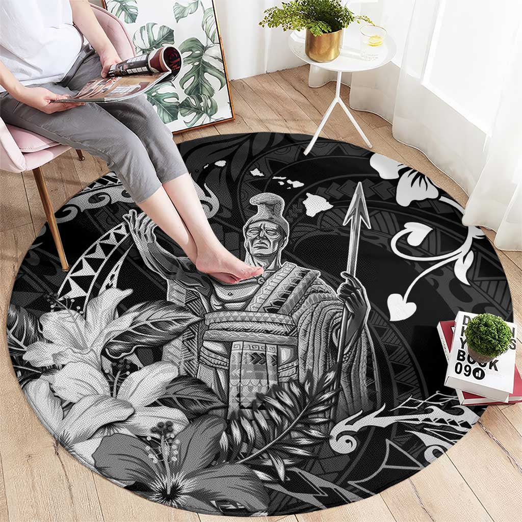 Hawaii King Kamehameha Day Round Carpet Polynesian Pattern Mix Hibiscus Black LT05 - Polynesian Pride