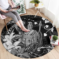 Hawaii King Kamehameha Day Round Carpet Polynesian Pattern Mix Hibiscus Black LT05 - Polynesian Pride