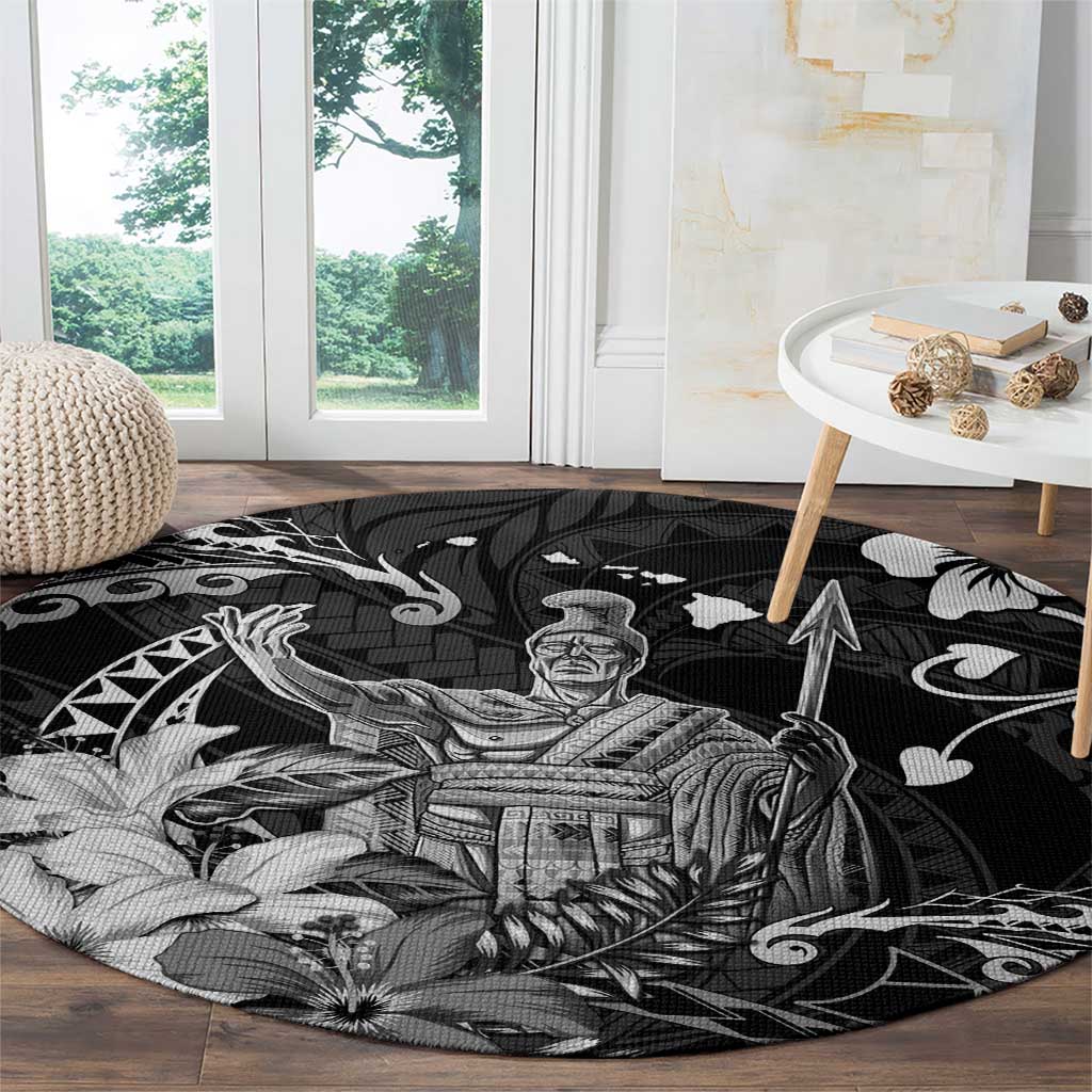 Hawaii King Kamehameha Day Round Carpet Polynesian Pattern Mix Hibiscus Black LT05 - Polynesian Pride