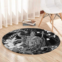 Hawaii King Kamehameha Day Round Carpet Polynesian Pattern Mix Hibiscus Black LT05 - Polynesian Pride