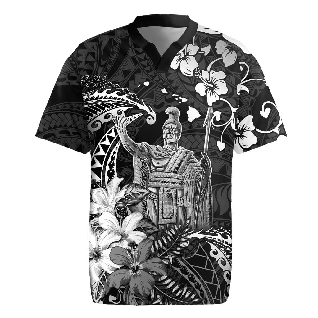 Hawaii King Kamehameha Day Rugby Jersey Polynesian Pattern Mix Hibiscus Black LT05 Black - Polynesian Pride