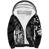Hawaii King Kamehameha Day Sherpa Hoodie Polynesian Pattern Mix Hibiscus Black LT05 Unisex Black - Polynesian Pride