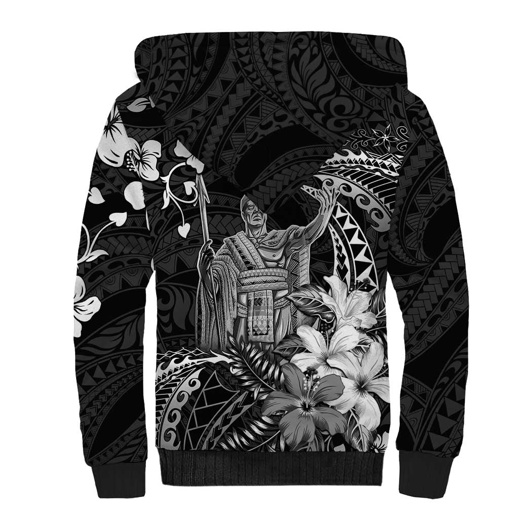 Hawaii King Kamehameha Day Sherpa Hoodie Polynesian Pattern Mix Hibiscus Black LT05 - Polynesian Pride