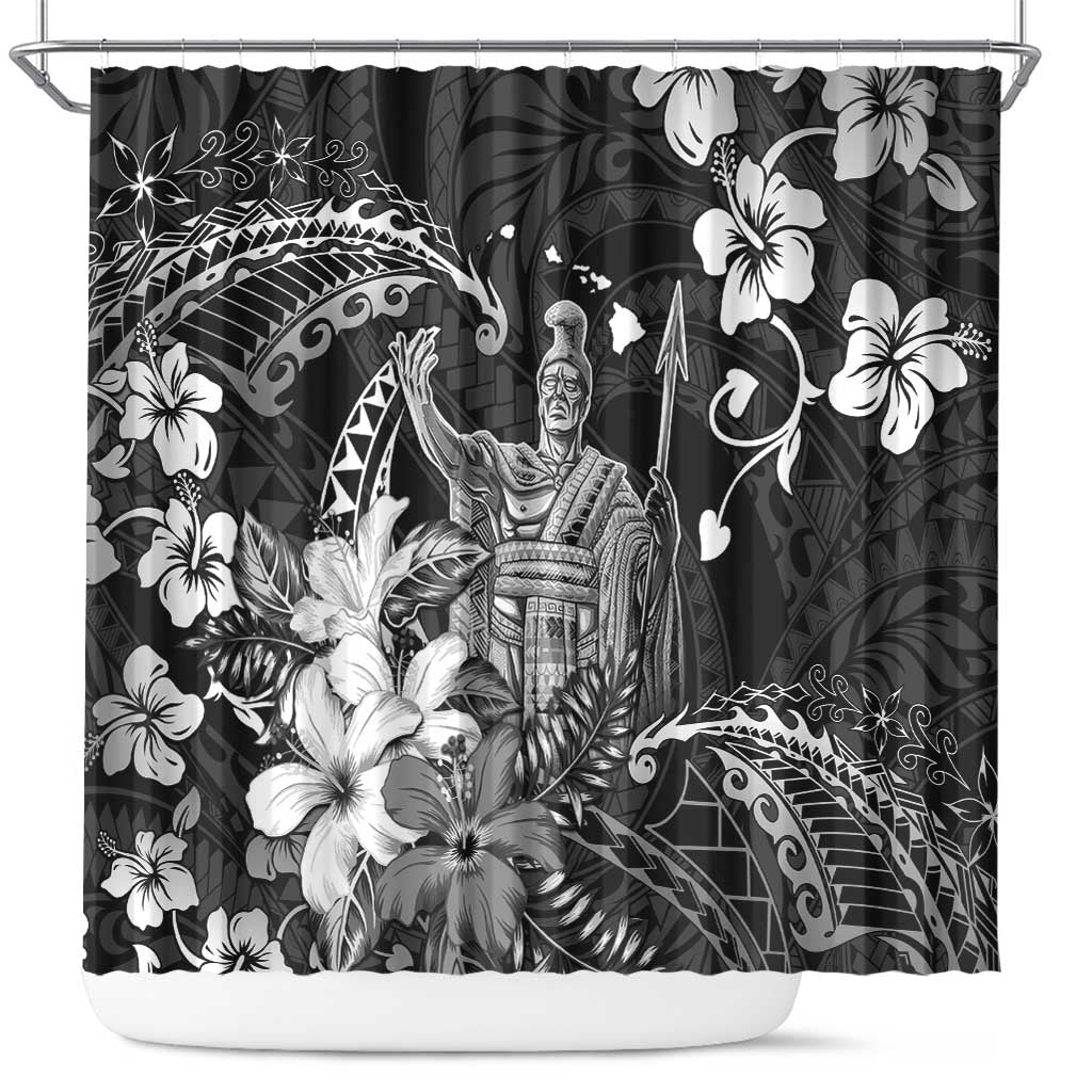 Hawaii King Kamehameha Day Shower Curtain Polynesian Pattern Mix Hibiscus Black LT05 Black - Polynesian Pride