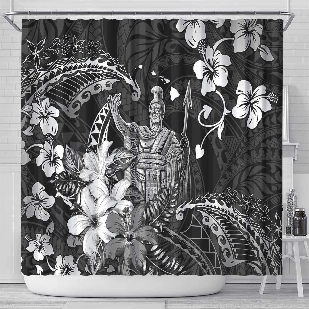 Hawaii King Kamehameha Day Shower Curtain Polynesian Pattern Mix Hibiscus Black LT05 - Polynesian Pride