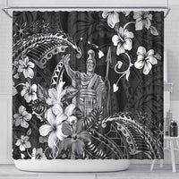 Hawaii King Kamehameha Day Shower Curtain Polynesian Pattern Mix Hibiscus Black LT05 - Polynesian Pride