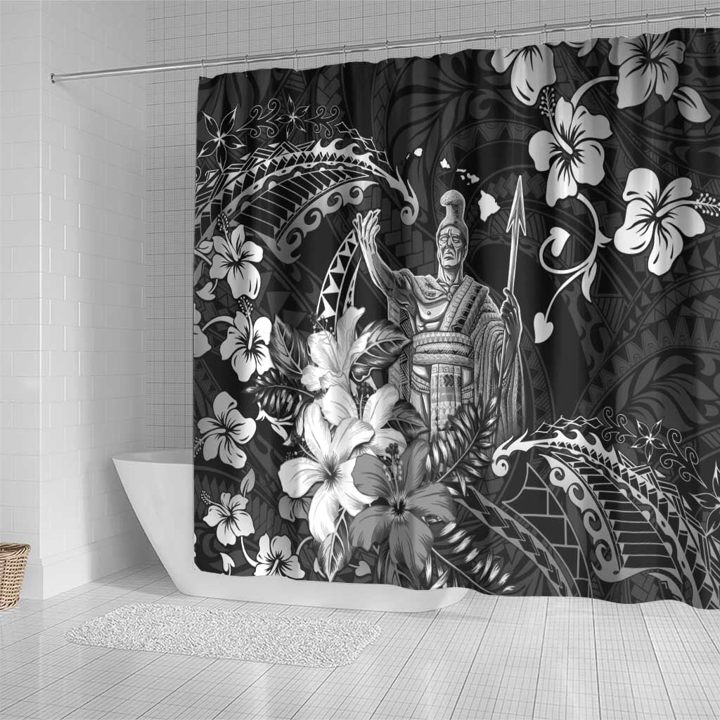 Hawaii King Kamehameha Day Shower Curtain Polynesian Pattern Mix Hibiscus Black LT05 - Polynesian Pride