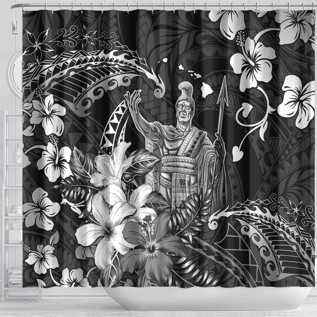 Hawaii King Kamehameha Day Shower Curtain Polynesian Pattern Mix Hibiscus Black LT05 - Polynesian Pride