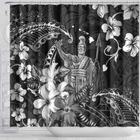 Hawaii King Kamehameha Day Shower Curtain Polynesian Pattern Mix Hibiscus Black LT05 - Polynesian Pride