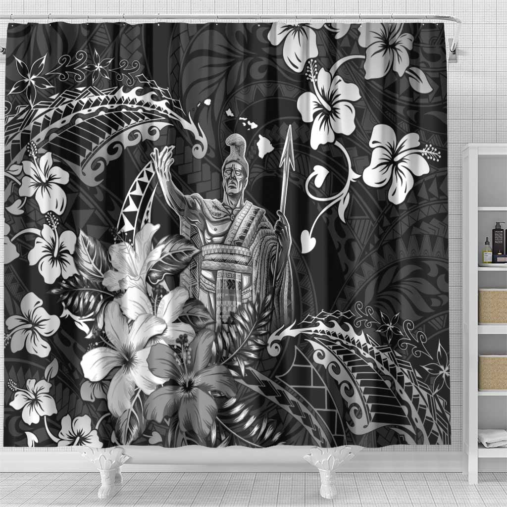 Hawaii King Kamehameha Day Shower Curtain Polynesian Pattern Mix Hibiscus Black LT05 - Polynesian Pride