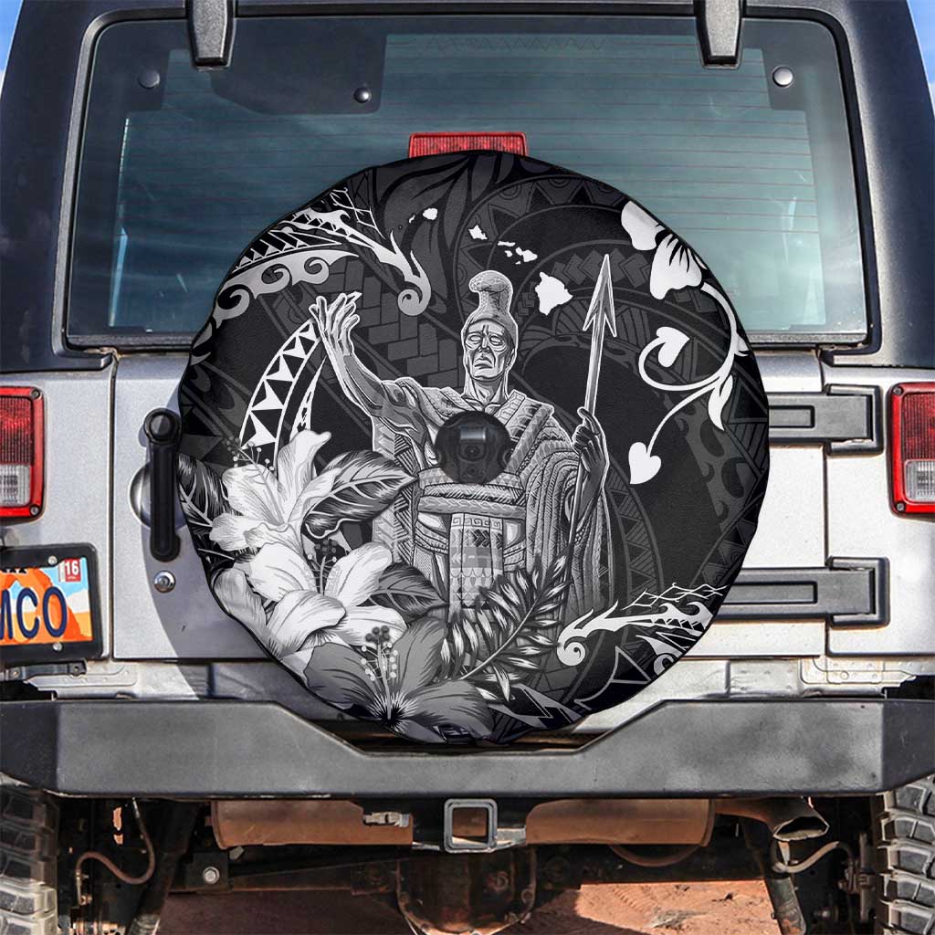 Hawaii King Kamehameha Day Spare Tire Cover Polynesian Pattern Mix Hibiscus Black LT05 Black - Polynesian Pride