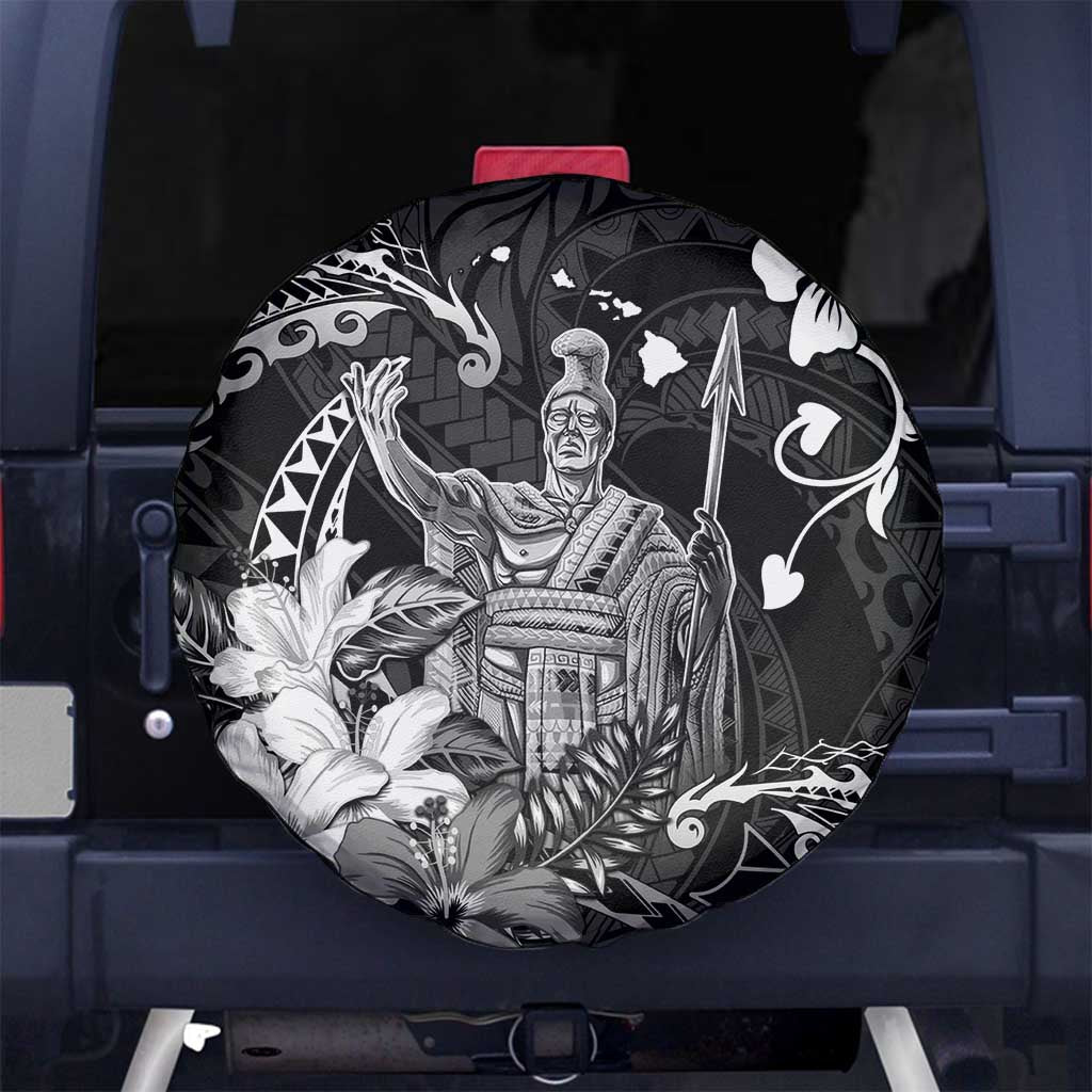 Hawaii King Kamehameha Day Spare Tire Cover Polynesian Pattern Mix Hibiscus Black LT05 No hole Black - Polynesian Pride