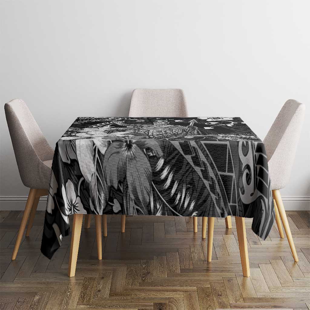 Hawaii King Kamehameha Day Tablecloth Polynesian Pattern Mix Hibiscus Black LT05 - Polynesian Pride