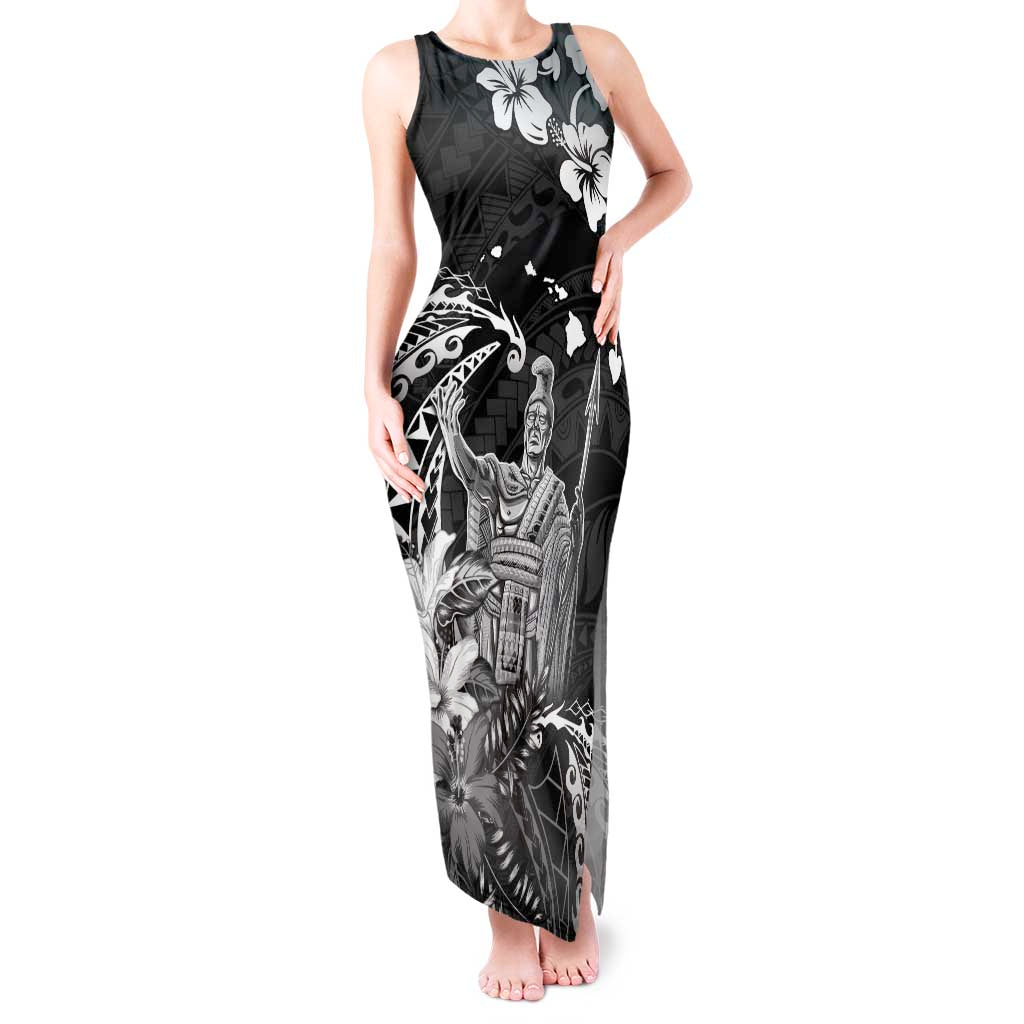 Hawaii King Kamehameha Day Tank Maxi Dress Polynesian Pattern Mix Hibiscus Black LT05 Women Black - Polynesian Pride