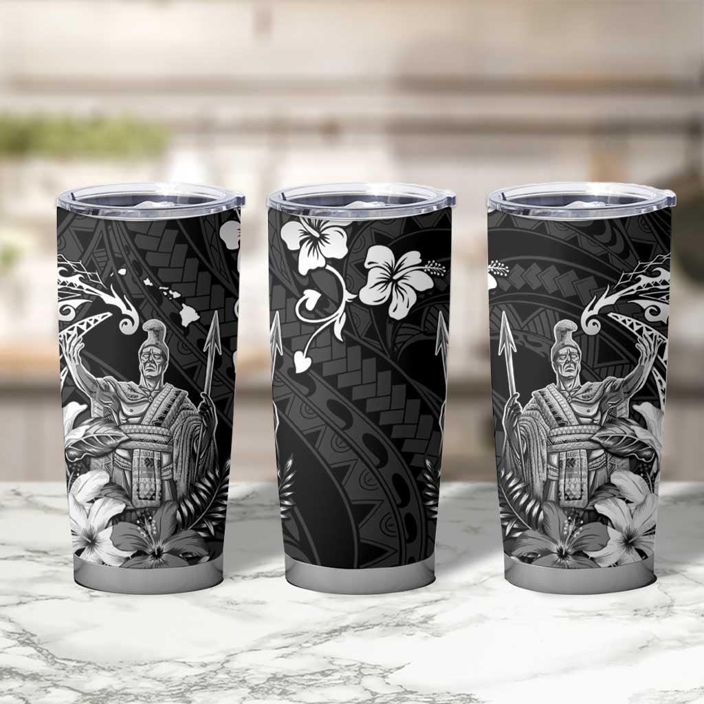 Hawaii King Kamehameha Day Tumbler Cup Polynesian Pattern Mix Hibiscus Black LT05 - Polynesian Pride