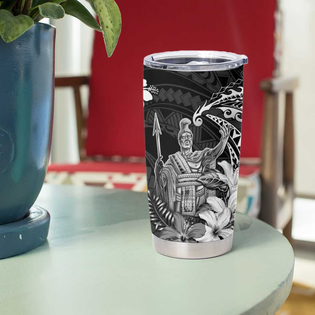 Hawaii King Kamehameha Day Tumbler Cup Polynesian Pattern Mix Hibiscus Black LT05 - Polynesian Pride
