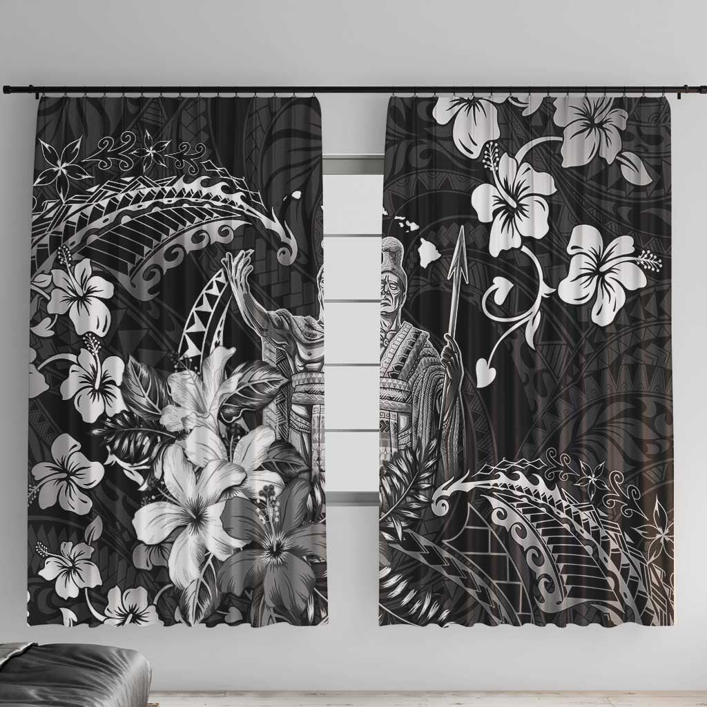 Hawaii King Kamehameha Day Window Curtain Polynesian Pattern Mix Hibiscus Black LT05 With Hooks Black - Polynesian Pride