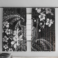 Hawaii King Kamehameha Day Window Curtain Polynesian Pattern Mix Hibiscus Black LT05 With Hooks Black - Polynesian Pride