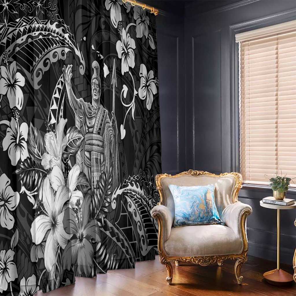 Hawaii King Kamehameha Day Window Curtain Polynesian Pattern Mix Hibiscus Black LT05 - Polynesian Pride