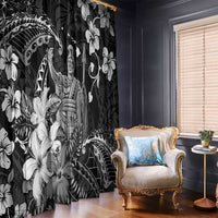 Hawaii King Kamehameha Day Window Curtain Polynesian Pattern Mix Hibiscus Black LT05 - Polynesian Pride