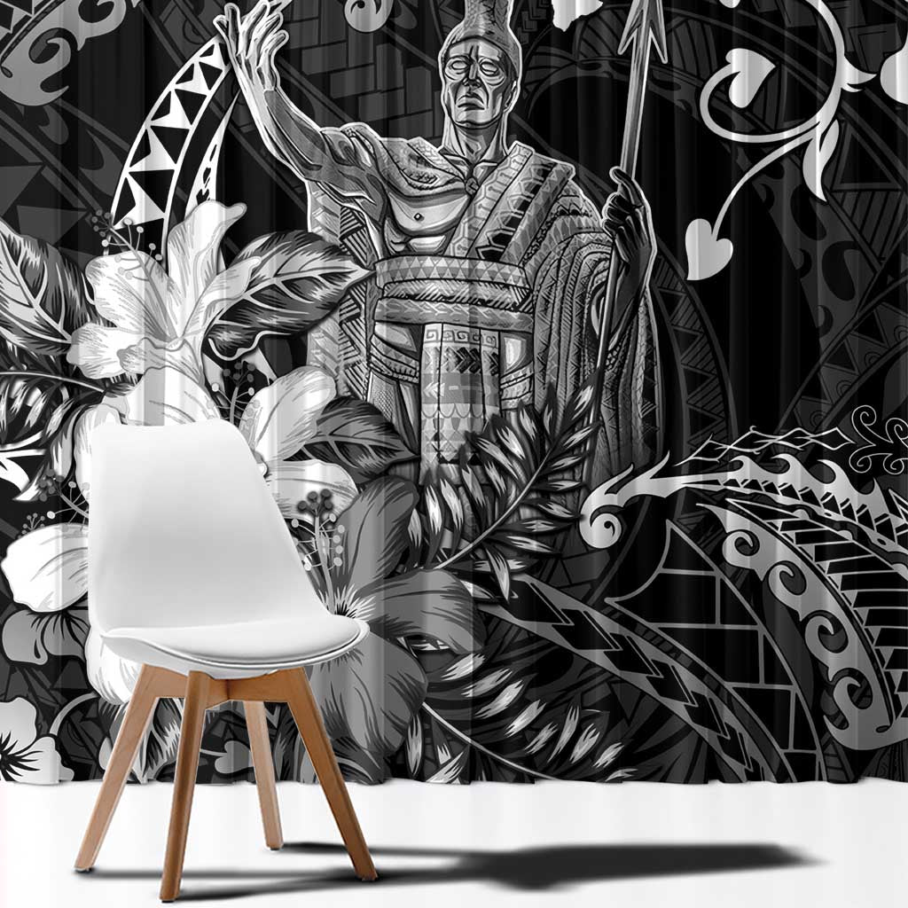 Hawaii King Kamehameha Day Window Curtain Polynesian Pattern Mix Hibiscus Black LT05 - Polynesian Pride