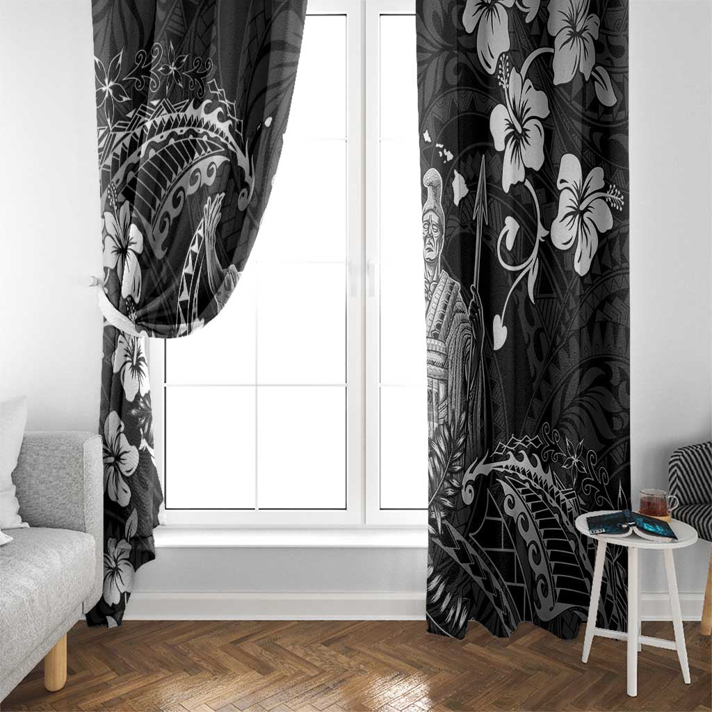 Hawaii King Kamehameha Day Window Curtain Polynesian Pattern Mix Hibiscus Black LT05 - Polynesian Pride