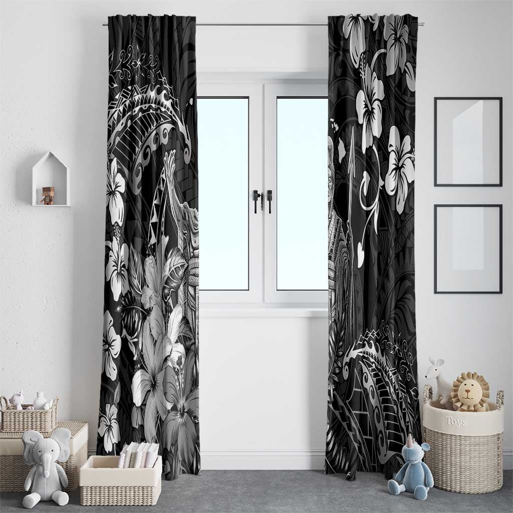 Hawaii King Kamehameha Day Window Curtain Polynesian Pattern Mix Hibiscus Black LT05 - Polynesian Pride