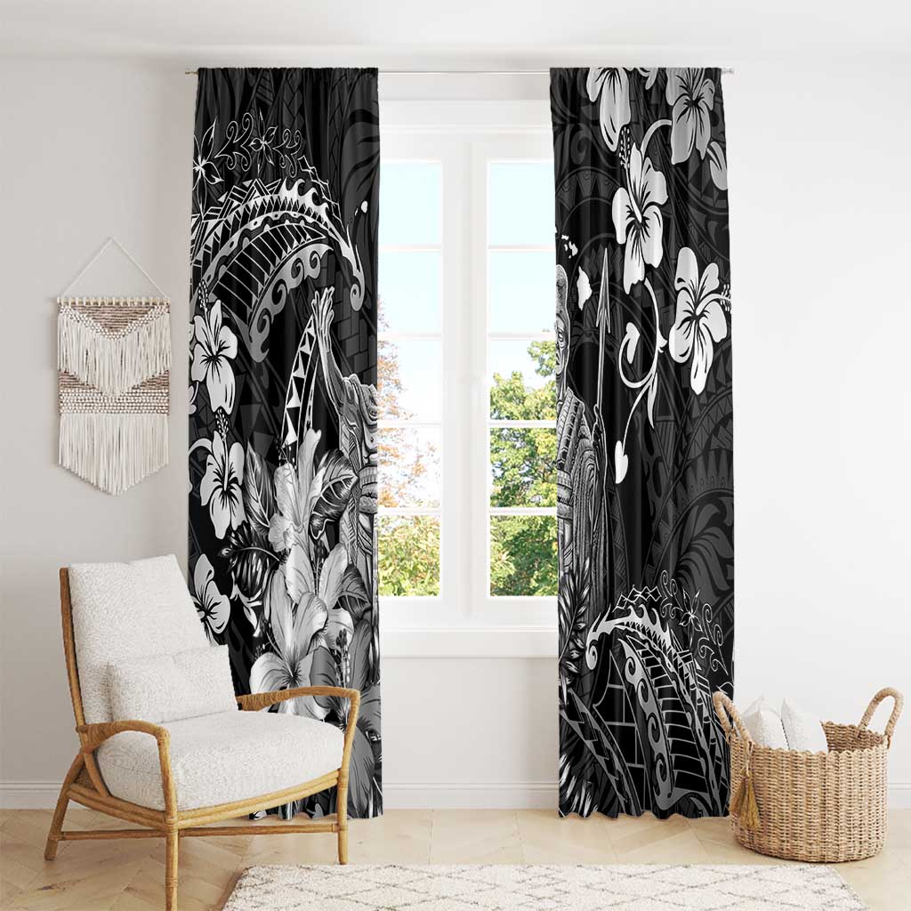Hawaii King Kamehameha Day Window Curtain Polynesian Pattern Mix Hibiscus Black LT05 - Polynesian Pride