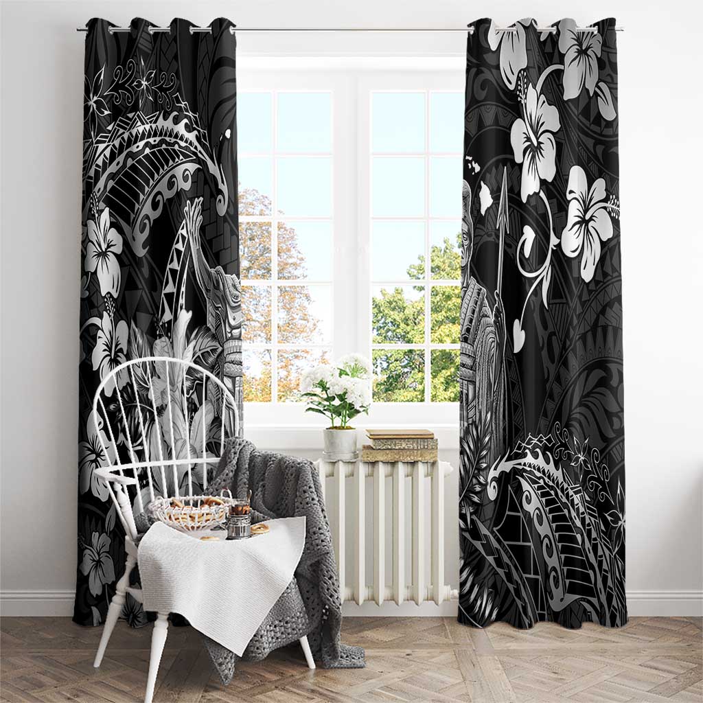 Hawaii King Kamehameha Day Window Curtain Polynesian Pattern Mix Hibiscus Black LT05 - Polynesian Pride