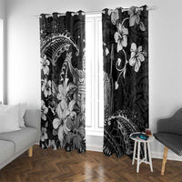 Hawaii King Kamehameha Day Window Curtain Polynesian Pattern Mix Hibiscus Black LT05 With Grommets Black - Polynesian Pride