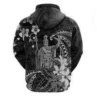 Hawaii King Kamehameha Day Zip Hoodie Polynesian Pattern Mix Hibiscus Black LT05 - Polynesian Pride