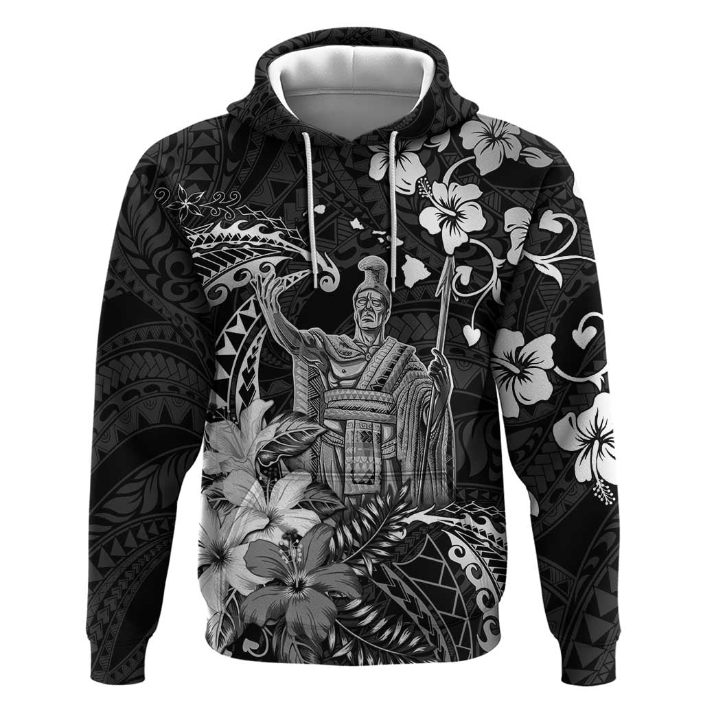 Hawaii King Kamehameha Day Zip Hoodie Polynesian Pattern Mix Hibiscus Black LT05 Pullover Hoodie Black - Polynesian Pride