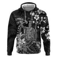 Hawaii King Kamehameha Day Zip Hoodie Polynesian Pattern Mix Hibiscus Black LT05 Pullover Hoodie Black - Polynesian Pride
